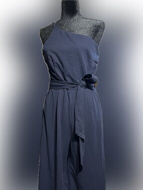 One-Shoulder Navy Belted Jumpsuit